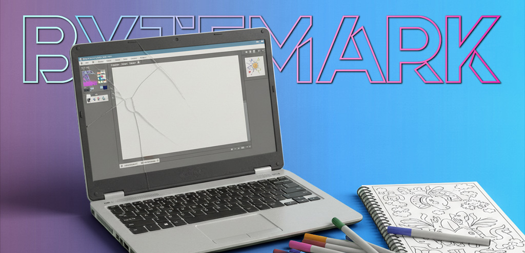 a cheap computer and some colouring pens laying on a graduated studio shot background BYTEMARK blog for startup businesses and how to avoid the usual pitfalls